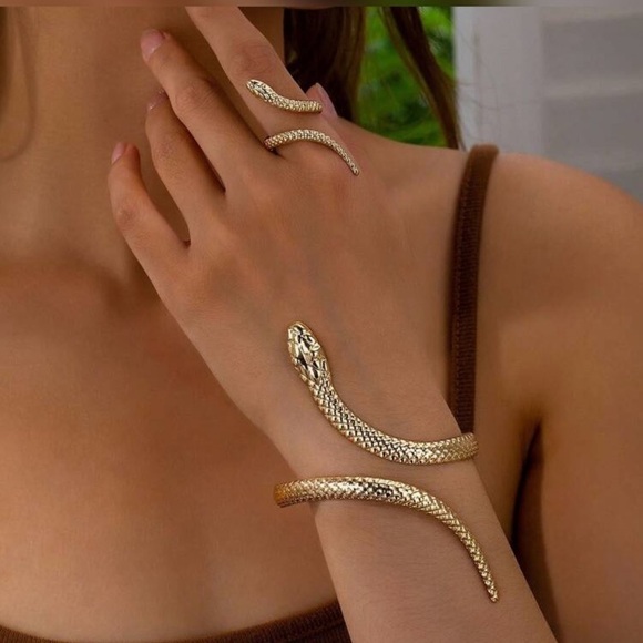 Anthropologie Serpenti Gold Snake Ring&Bracelet Set - Picture 2 of 4
